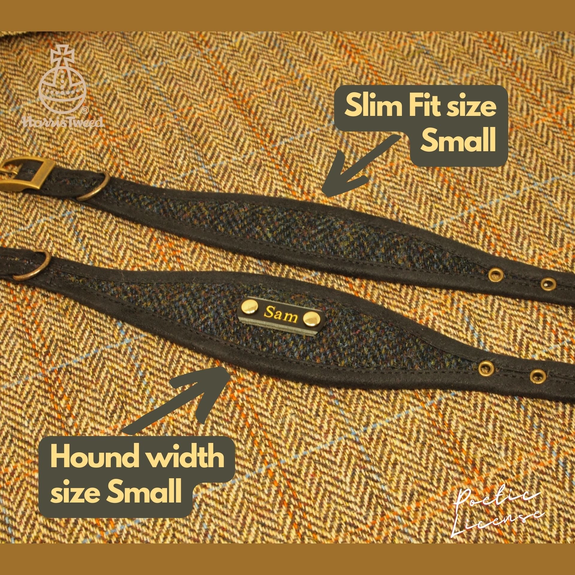 Harris Tweed Black & Gold Herringbone /custom Dog Collar, optional name personalisation.