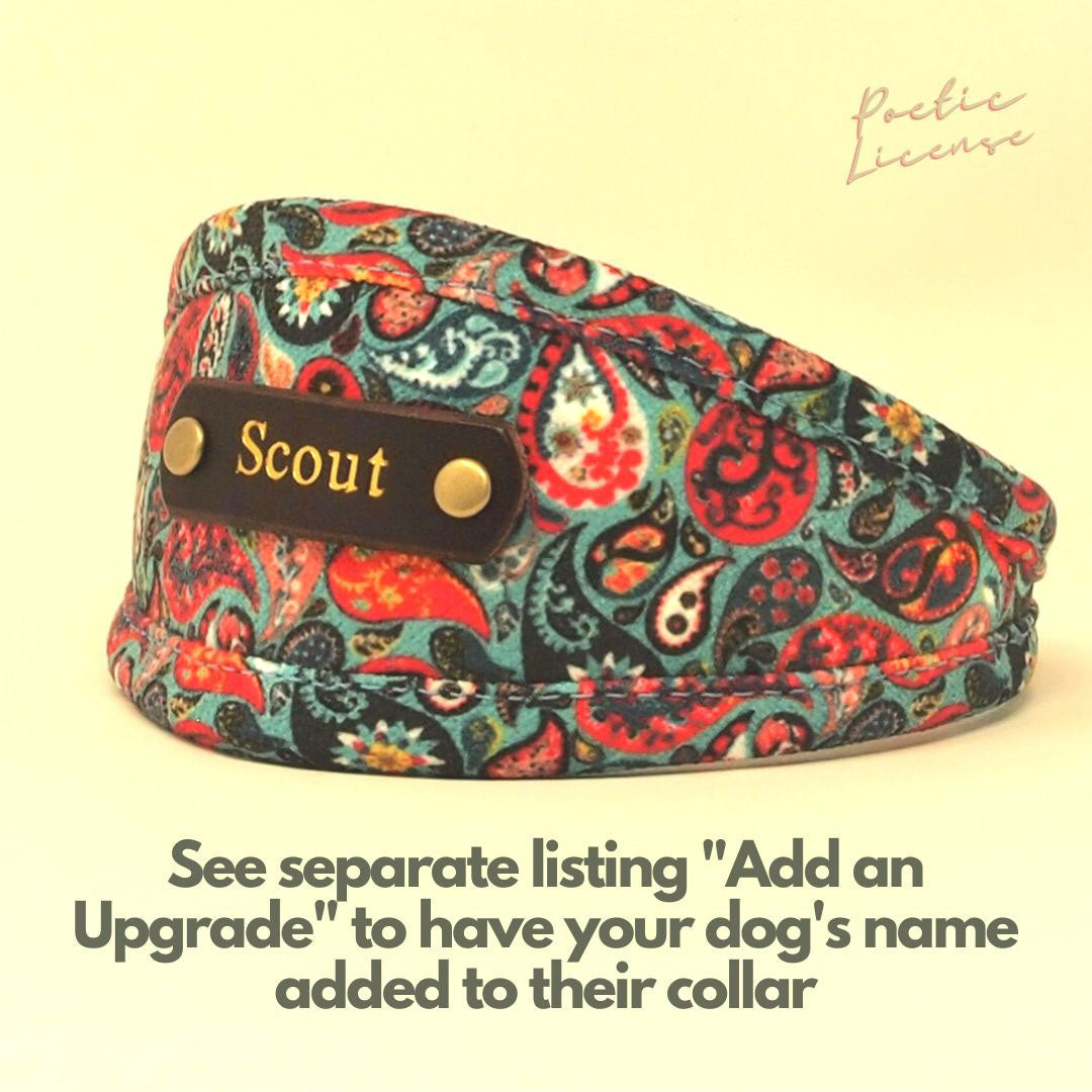 personalised dog collar blue red paisley