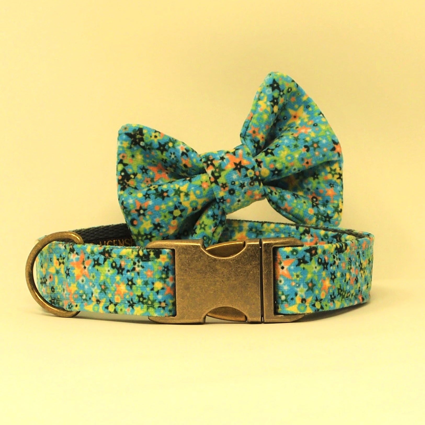 Luxe Chenille Standard Dog Collar in Blue & Green Stars