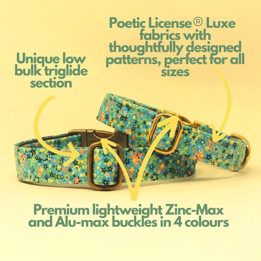Luxe Chenille Standard Dog Collar in Blue & Green Stars
