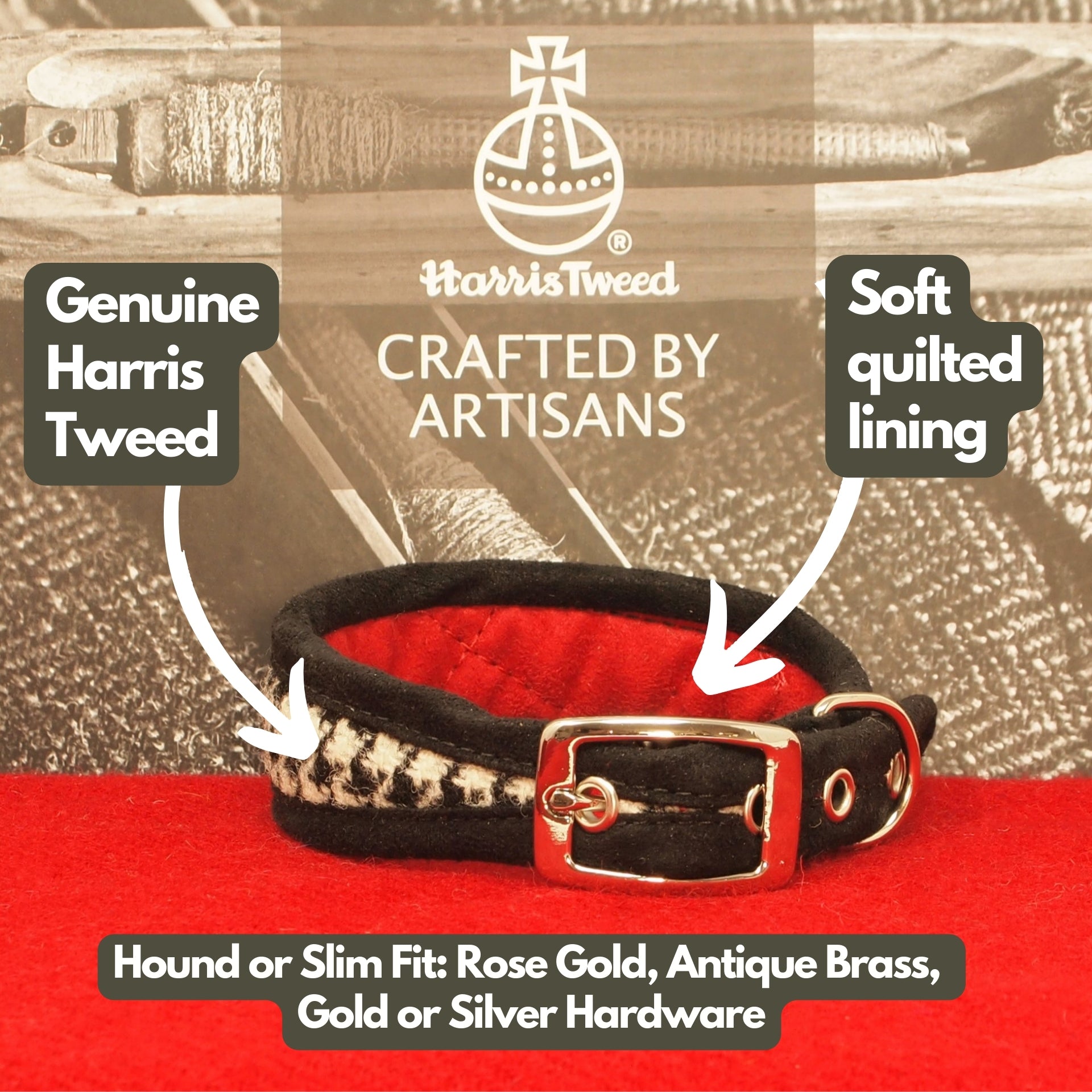 Black and White Houndstooth Dog Collar, in Hound Width or Slim Fit, optional personalisation available to add dog&