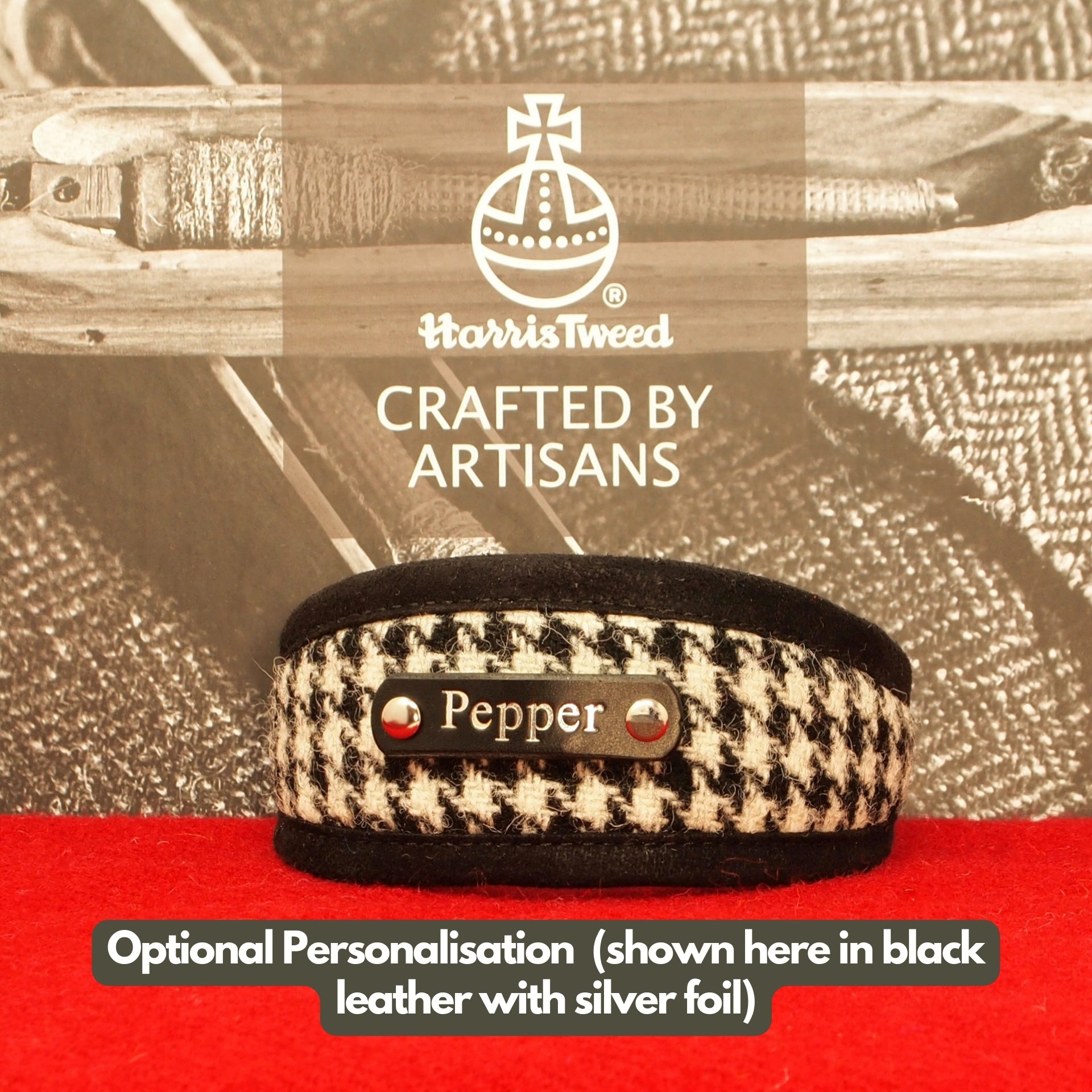 Black and White Houndstooth Dog Collar, in Hound Width or Slim Fit, optional personalisation available to add dog&