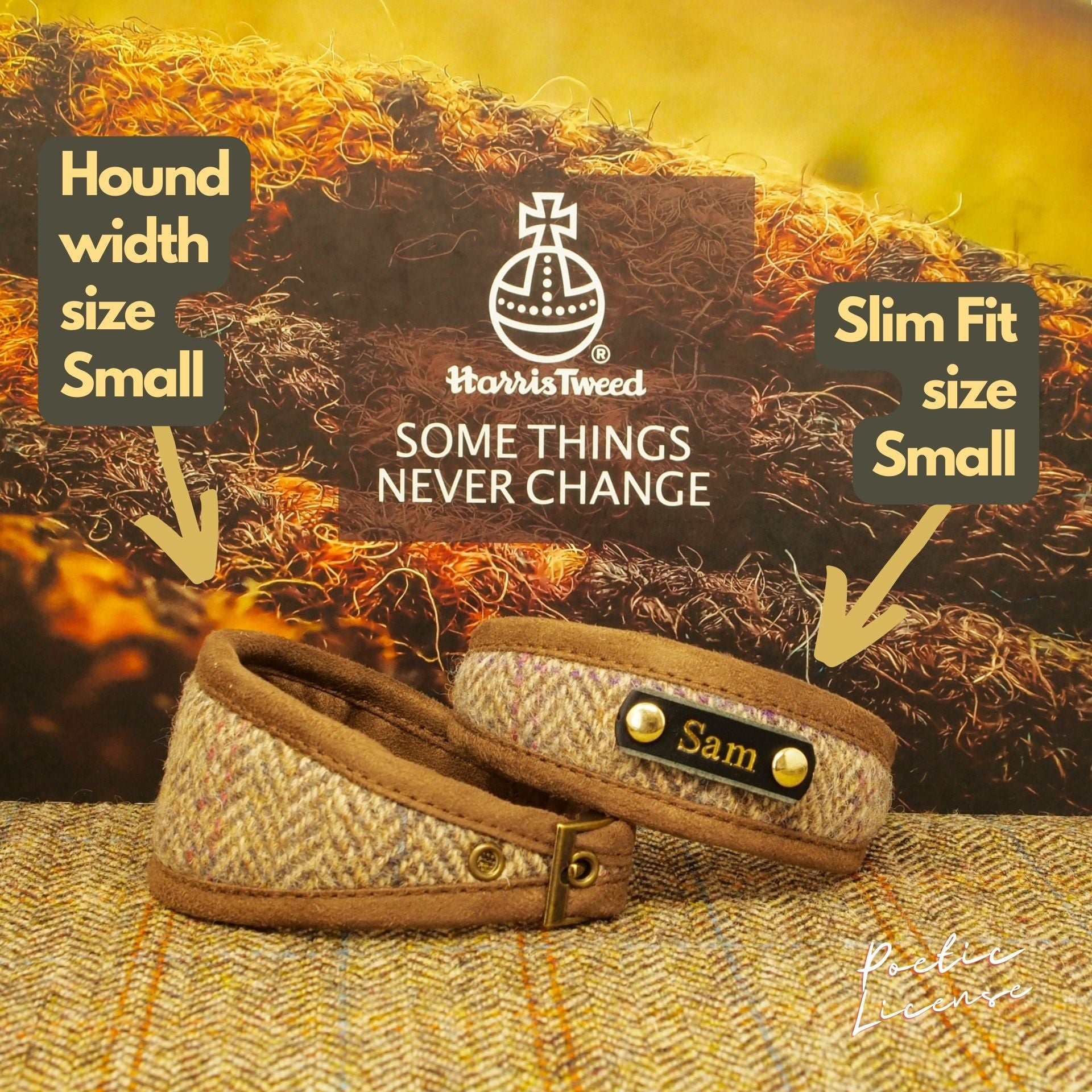Harris Tweed Oatmeal Mocha Herringbone Dog Collar or Luxury Greyhound, Sighthound collar.