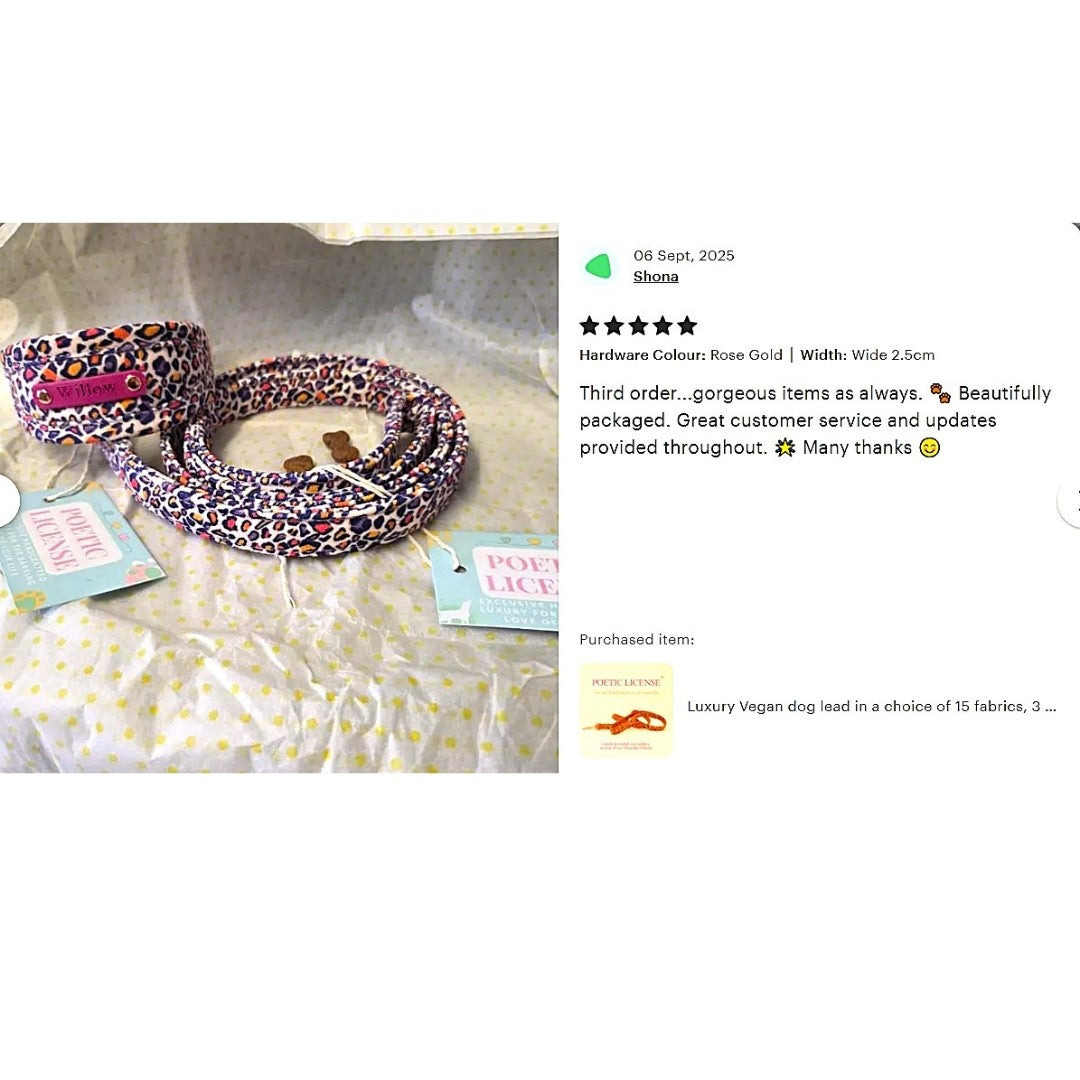 Vegan Chenille Dog Lead To Match All Our Chenille Collars, 3 Widths and 4 Hardware Colours