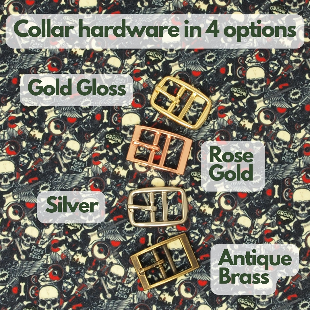 Inky Navy Punk Goth Sighthound collar or regular slim fit dog collar with optional name personalisation.