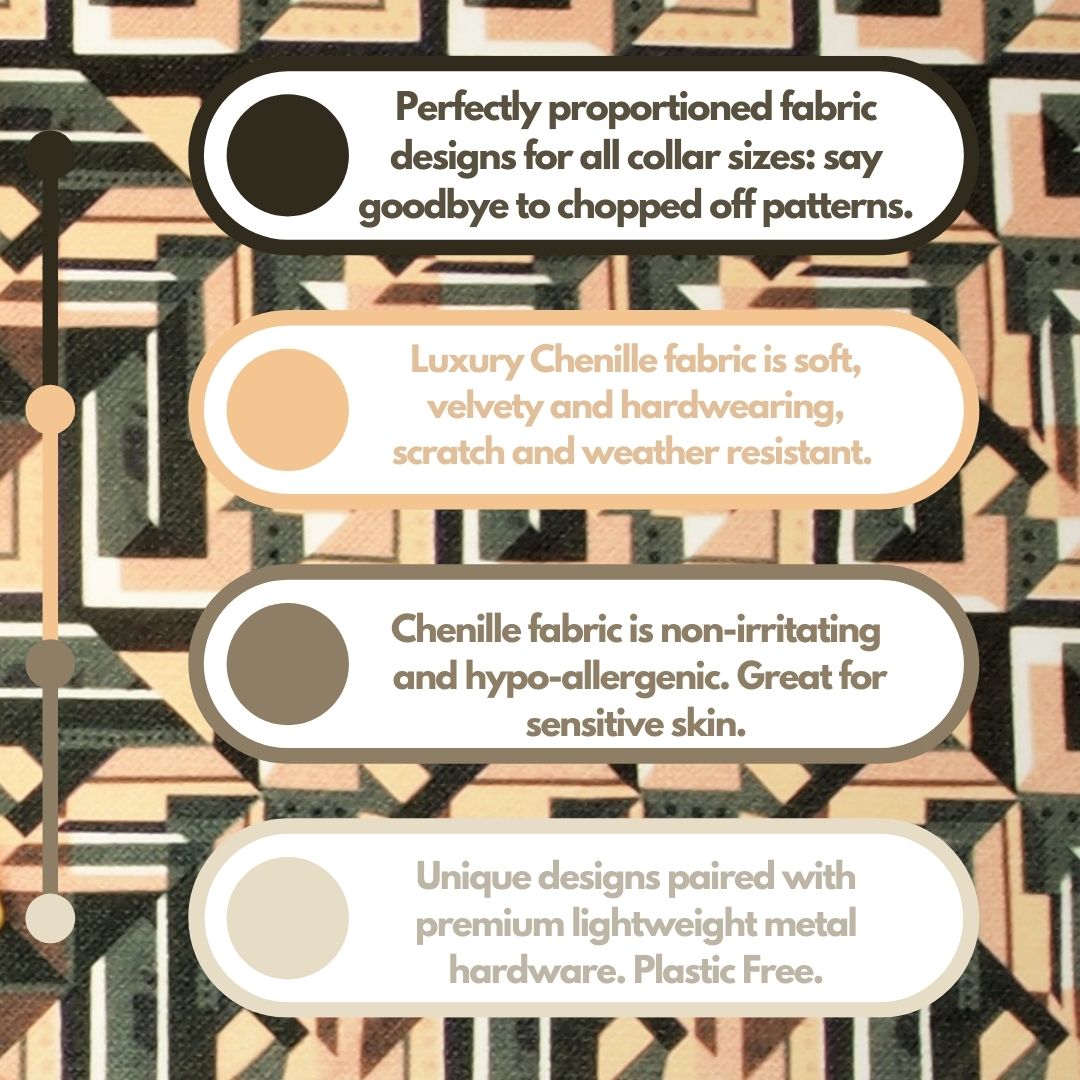 Luxe Chenille Standard Dog Collar in Dark Green & Nude Geometric