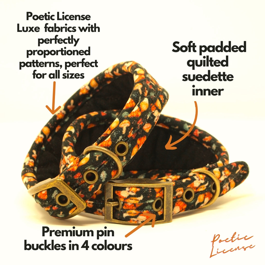 Personalised Dog Collar Foxes & Mushrooms Greyhound, Whippet, Sighthound, Lurcher Dog collar