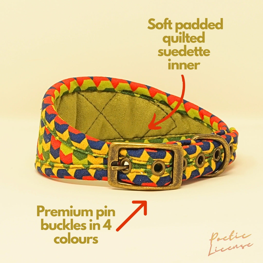 bright green red blue chevron geometric whippet greyhound sighthound collar with soft padded interior