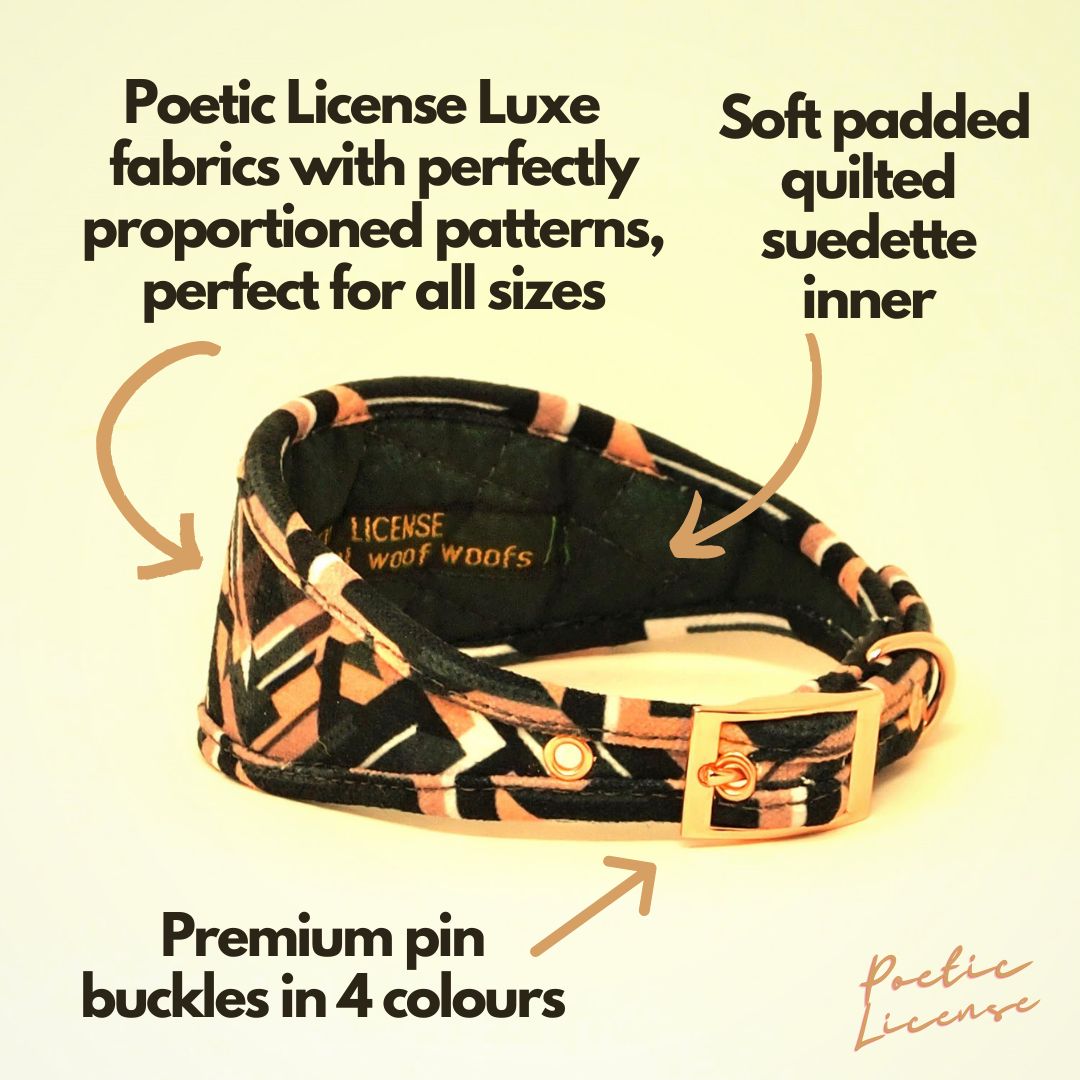 Soft Vegan Custom Personalized Dog Collar in Dark Green/Nude Geometric