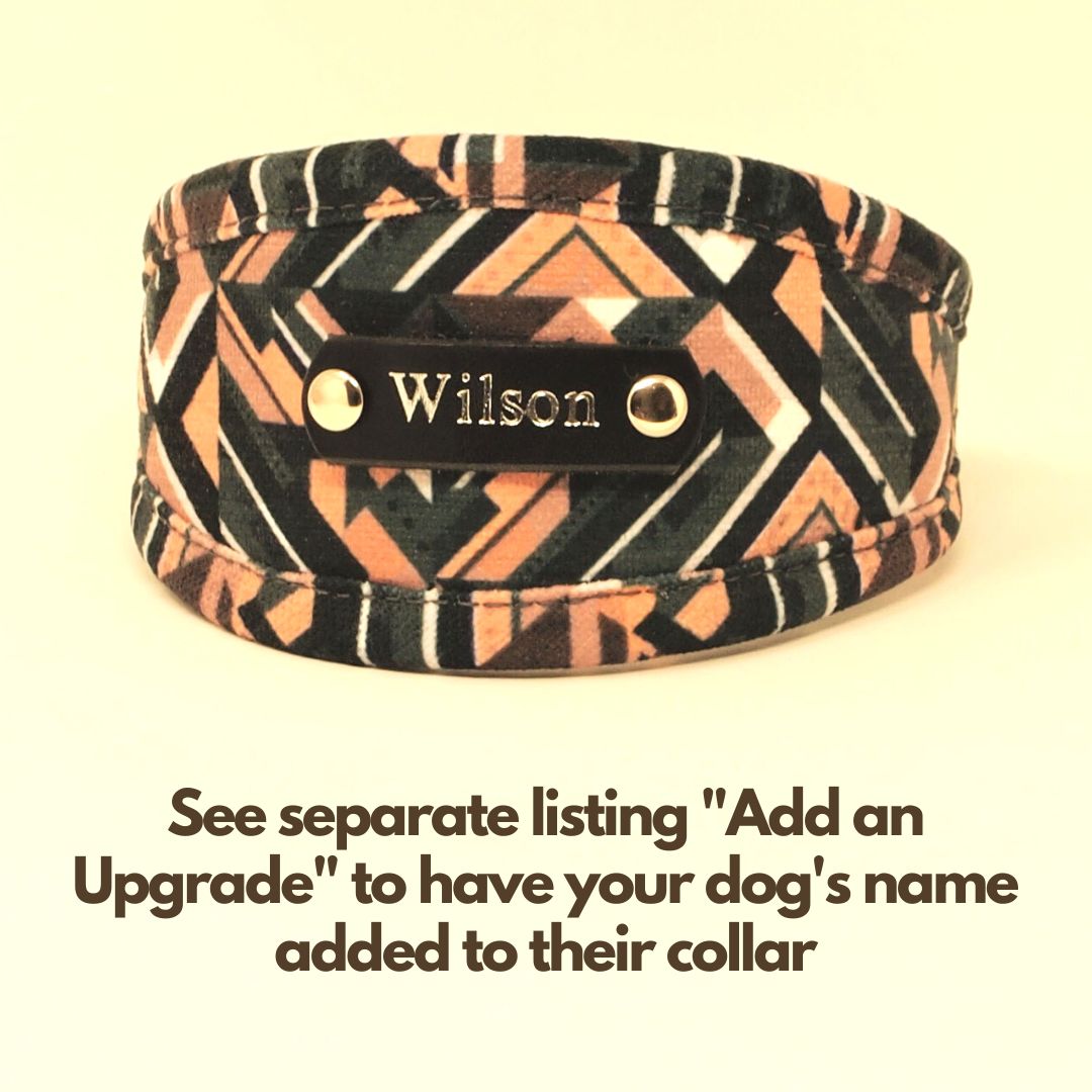 Soft Vegan Custom Dog Collar in Dark Green/Nude Geometric