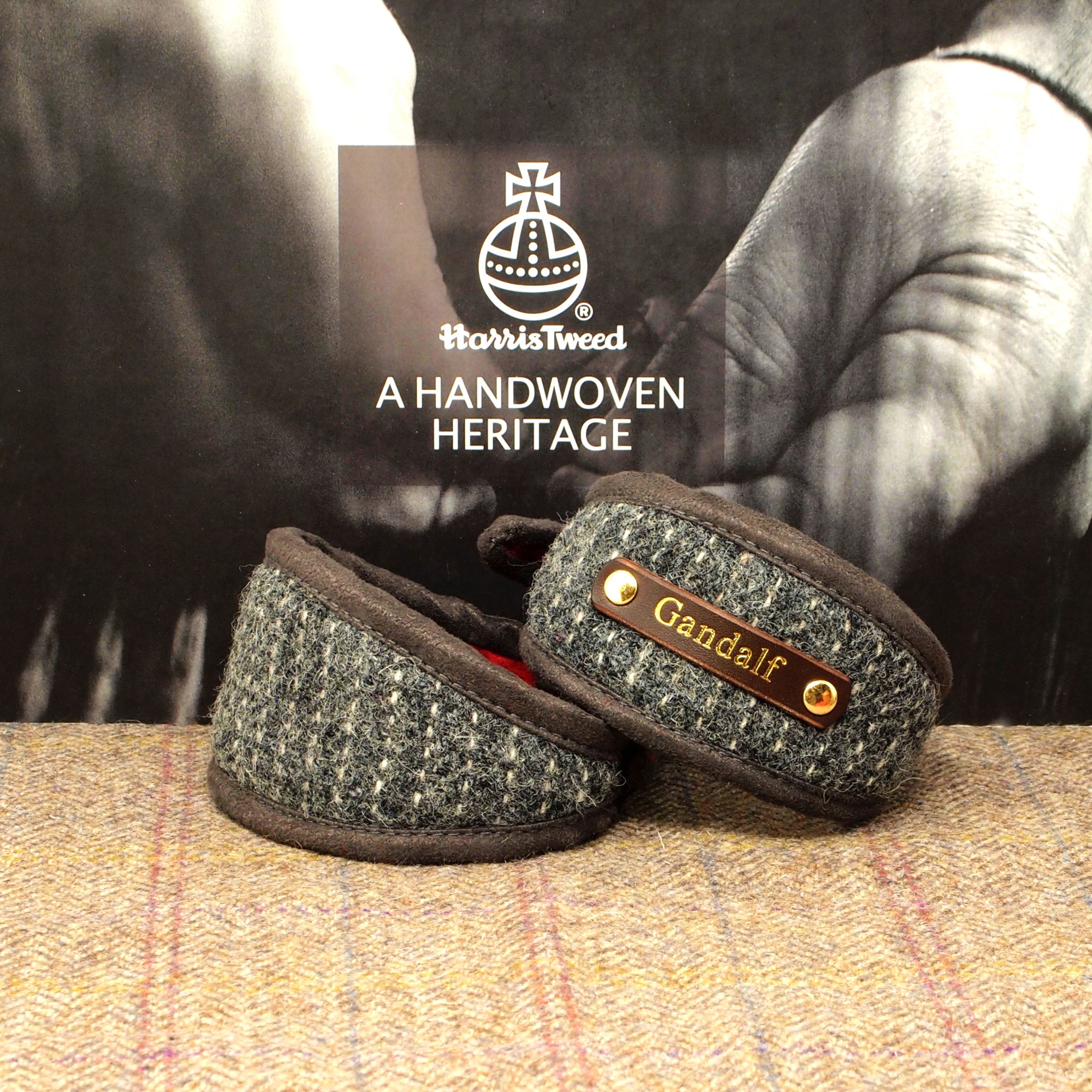 grey pinstripe harris tweed dog collar, in hound width or slim fit, made to order, optional personalisation available with dogs name