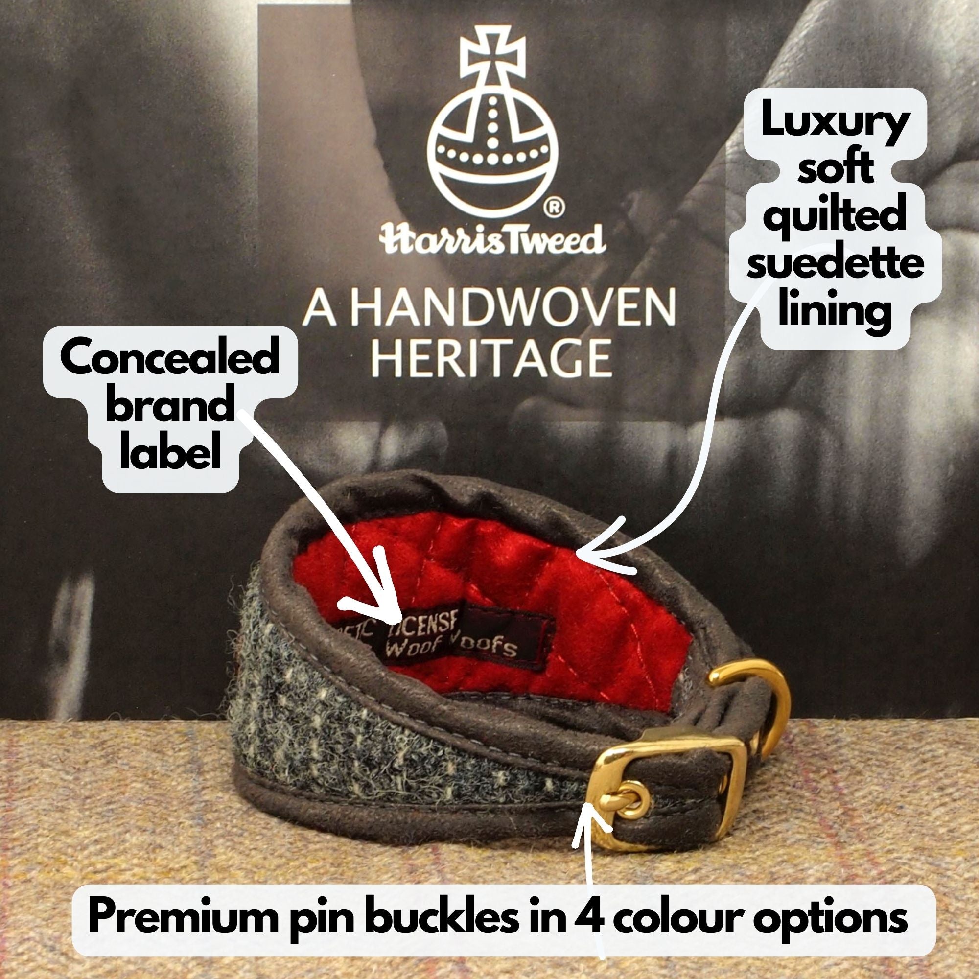 Harris Tweed Grey Pinstripe Greyhound Sighthound, Whippet Collar or standard fit luxury Custom Dog collar.