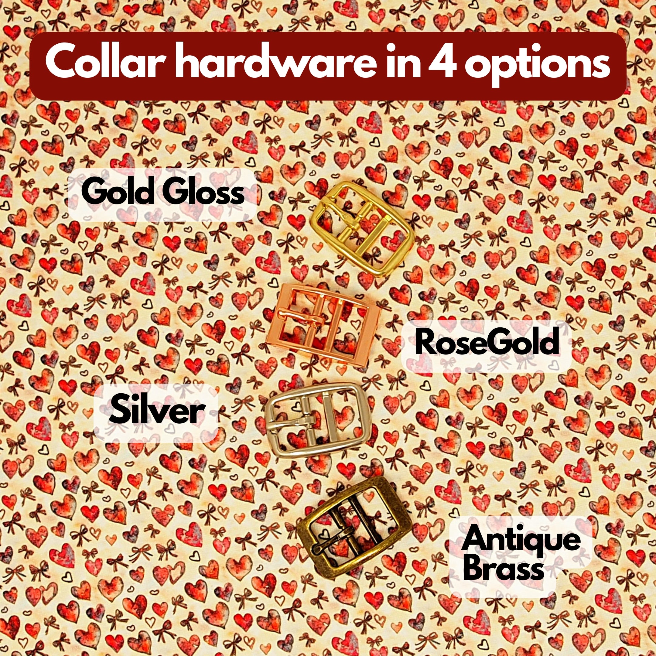 Hearts Dog Collar, in Hound Width or Slim Fit, with optional personalisation.