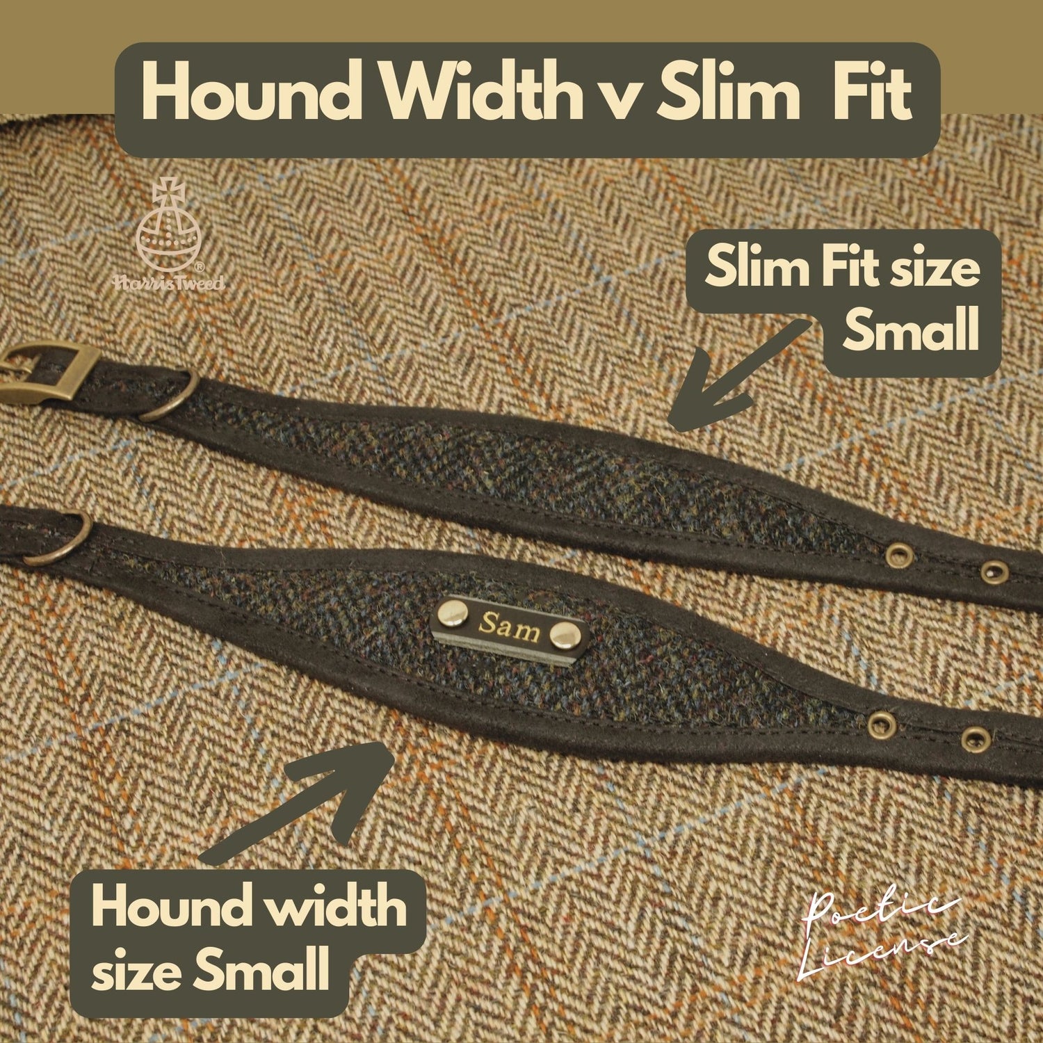 Harris Tweed Grey Tartan Greyhound Sighthound, Whippet Collar or standard fit luxury Custom Dog collar.