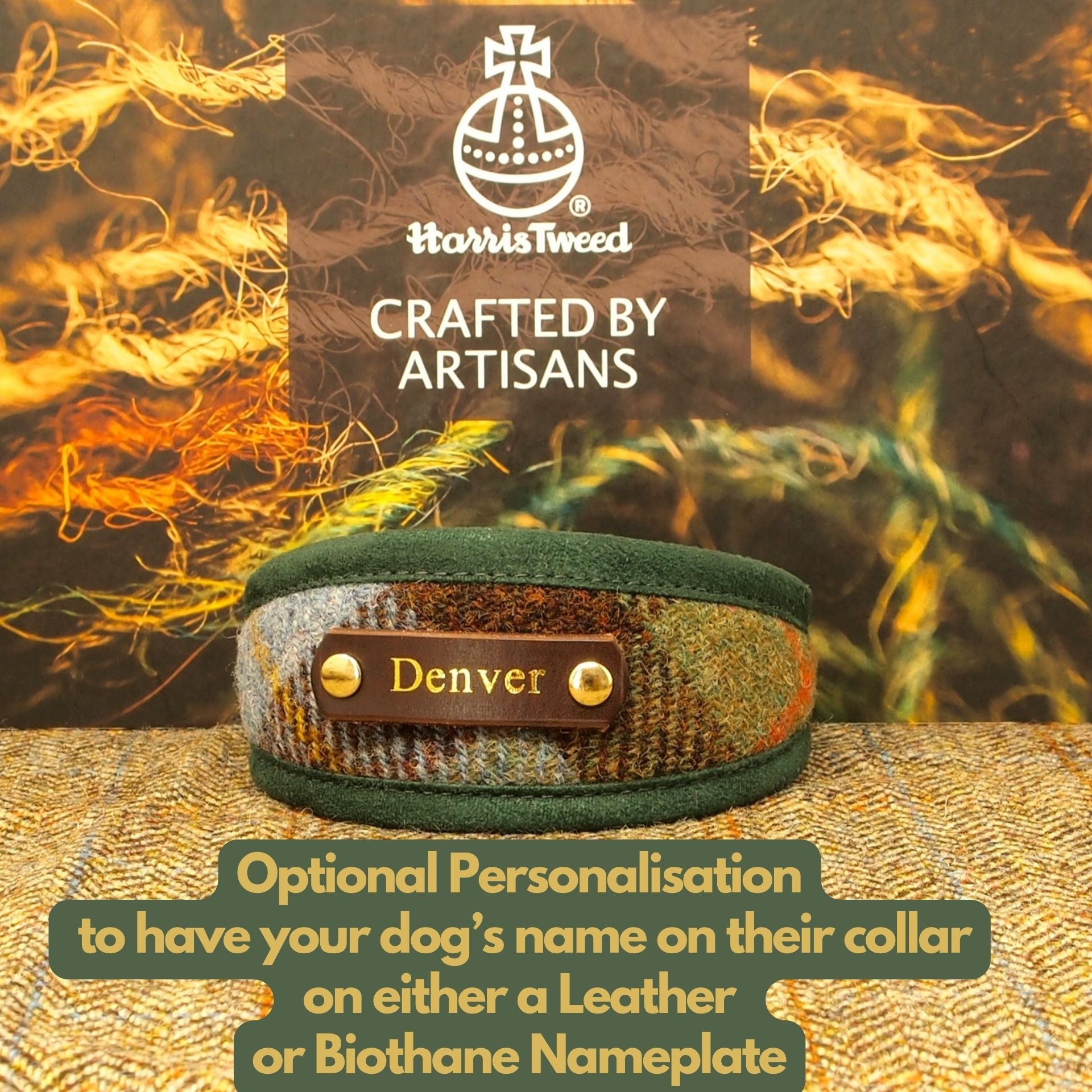 Harris Tweed Macleod Tartan Greyhound Whippet Collar or Slim fit luxury Personalized dog collar