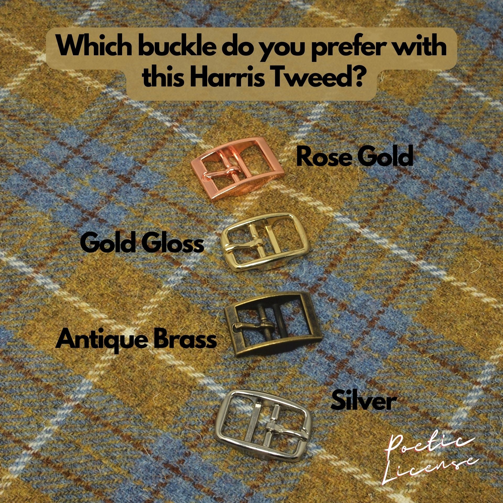 Harris Tweed Mustard & Blue Tartan Greyhound Collar or Slim fit luxury dog collar.