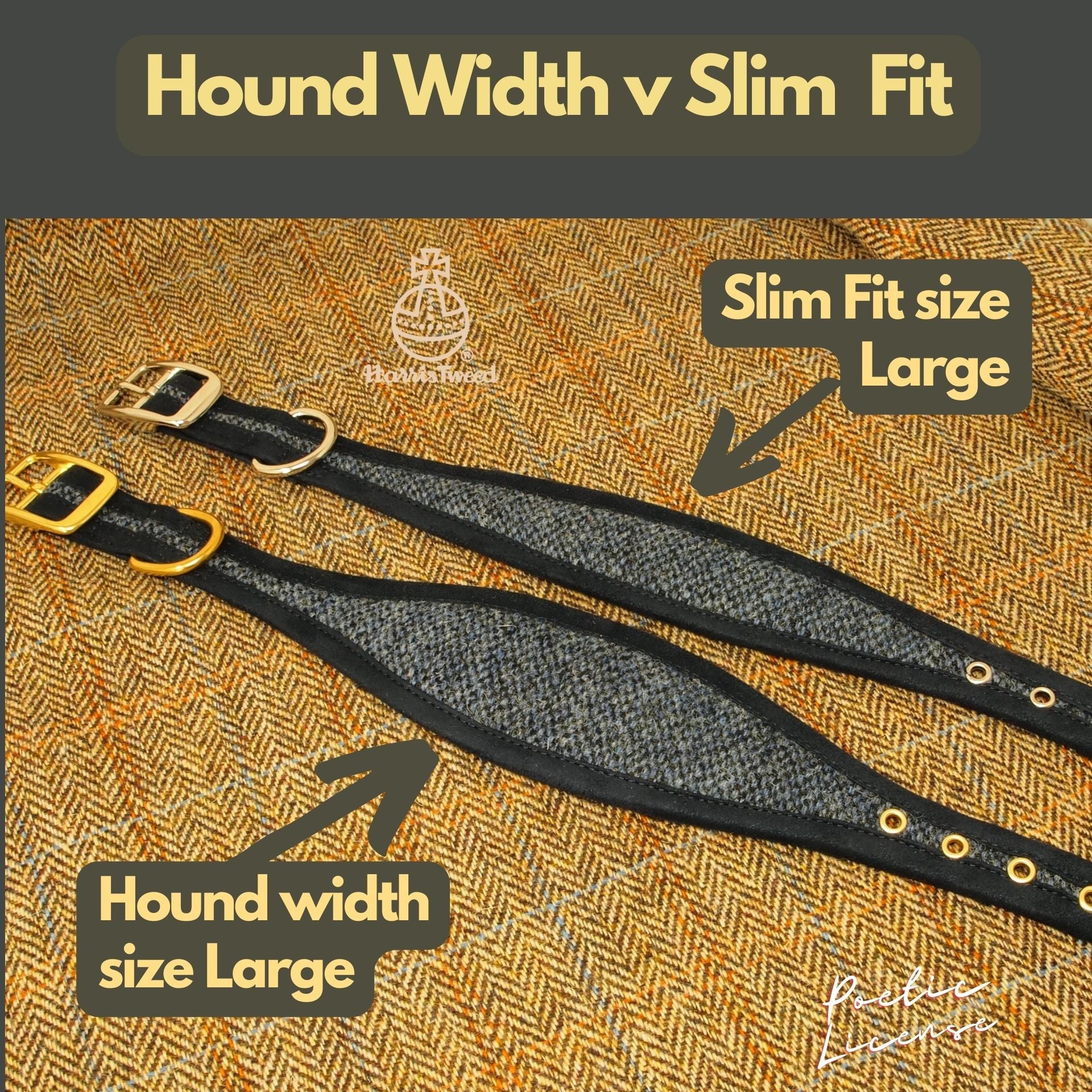 Harris Tweed Navy Blue Greyhound Sighthound, Whippet Collar or standard fit luxury Custom Dog collar