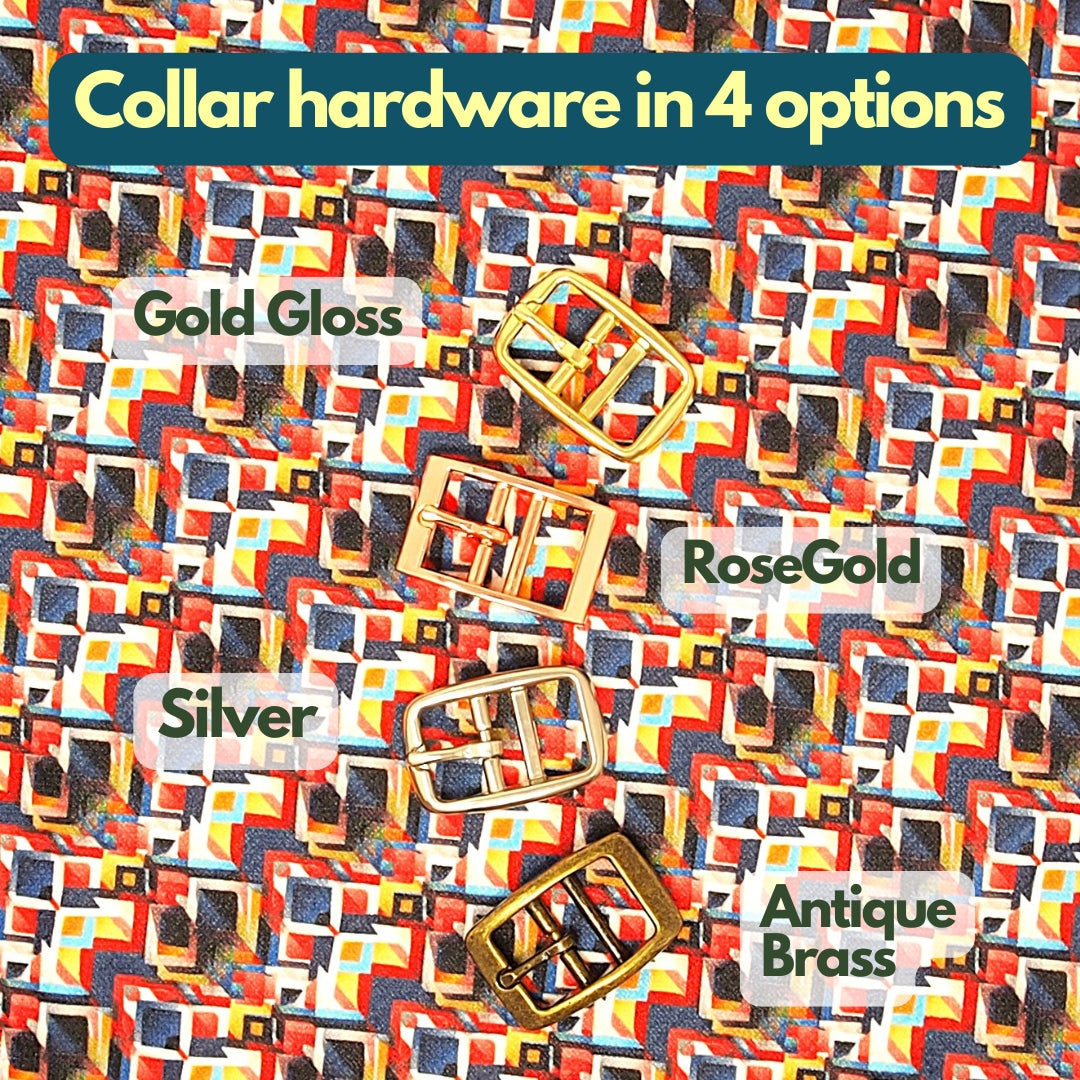 Personalised Navy & Red Abstract Dog collar, soft & padded collar. Puppy collars to X-Large