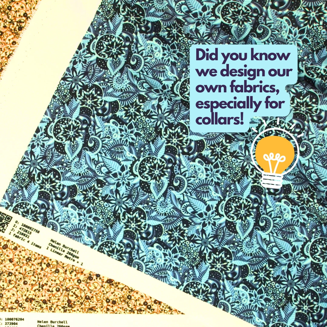 Blue Grey Chenille Vegan Dog Collar in wider width or regular slim fit.