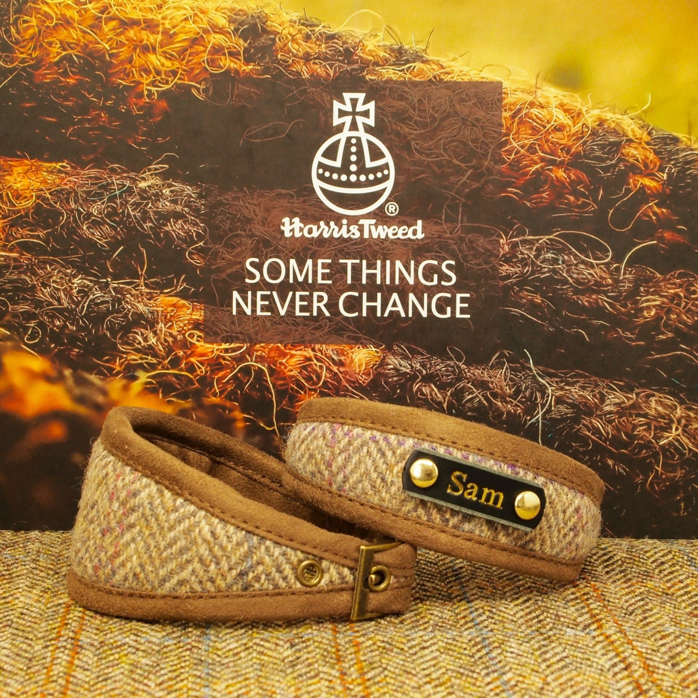 oatmeal mocha cream beige neutral brown dog collar slim or wide fit, greyhound saluki whippet deerhound iggy personalised with dogs name on  genuine harris tweed