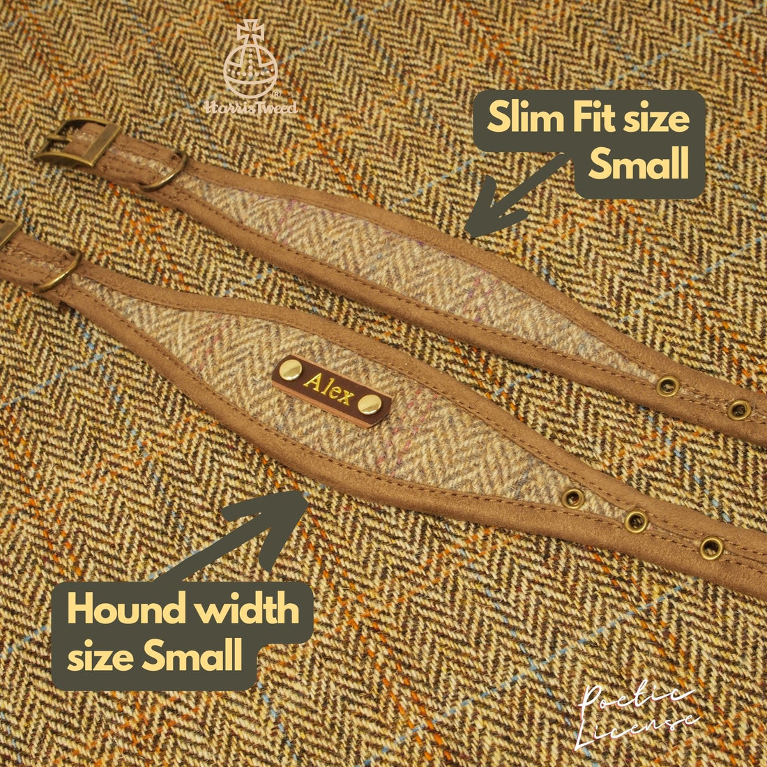 Harris Tweed Oatmeal Mocha Herringbone Dog Collar or Luxury Greyhound, Sighthound collar.