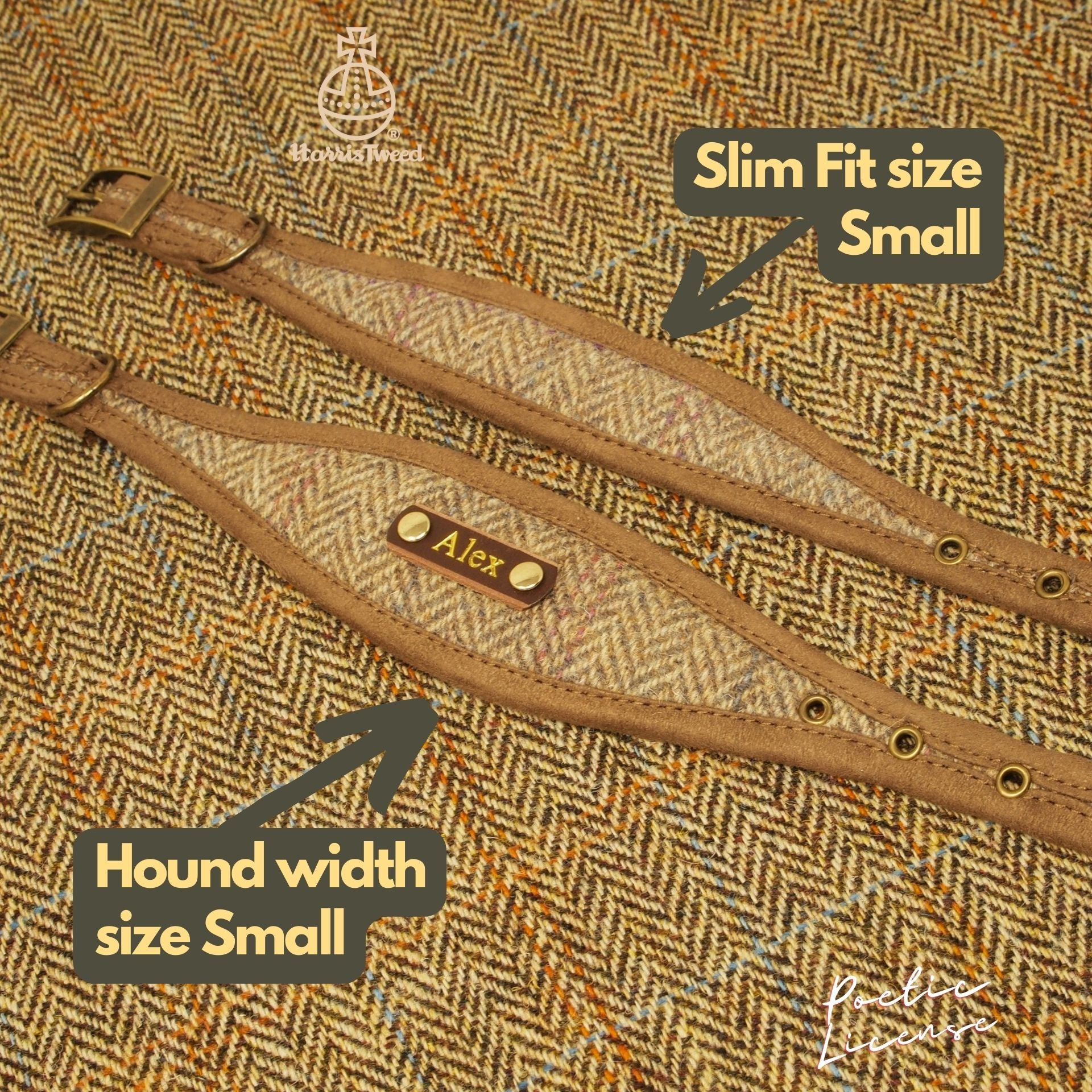 Harris Tweed Oatmeal Mocha Herringbone Dog Collar or Luxury Greyhound, Sighthound collar.