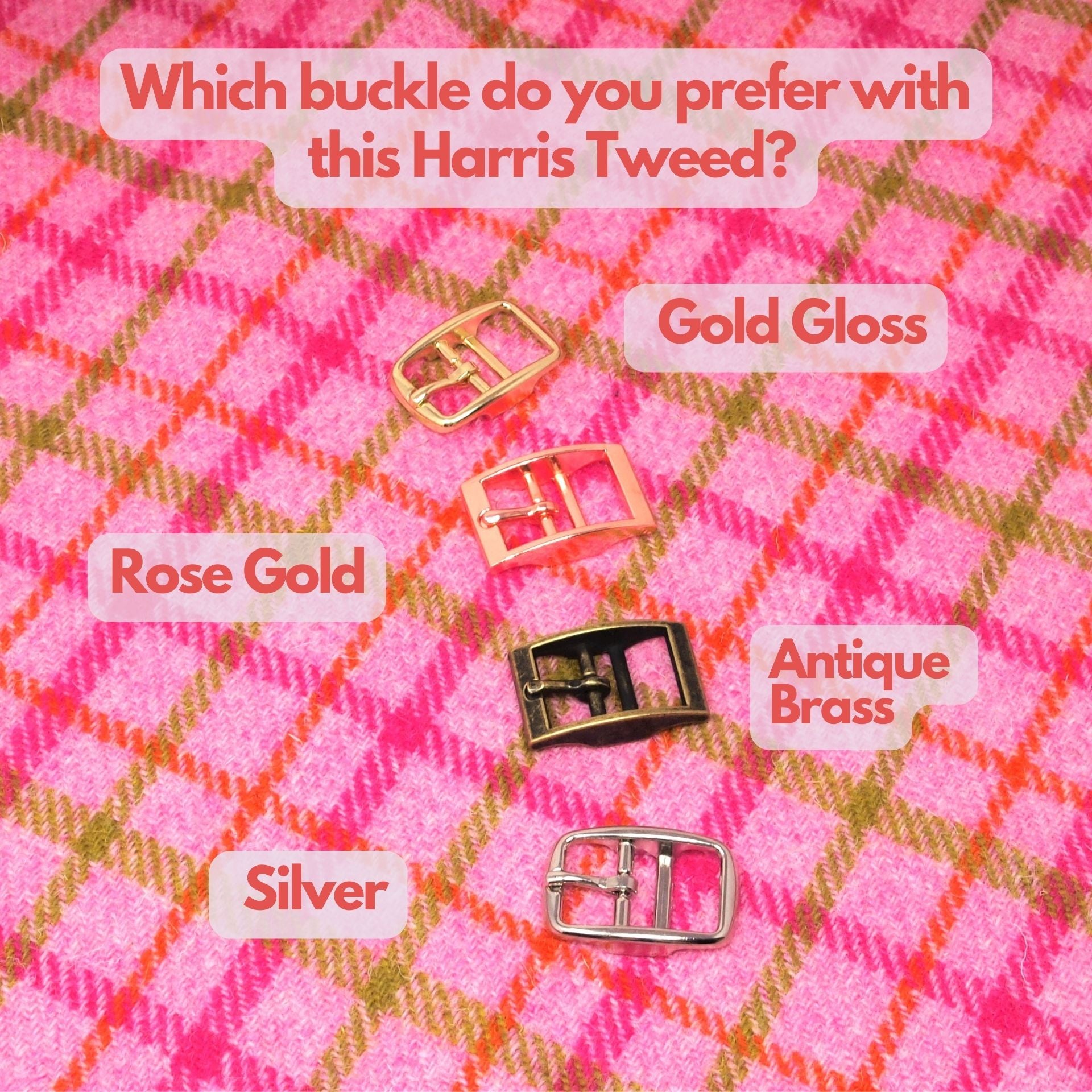 Pink Tartan Dog Collar in Harris Tweed, can be personalised with dog&