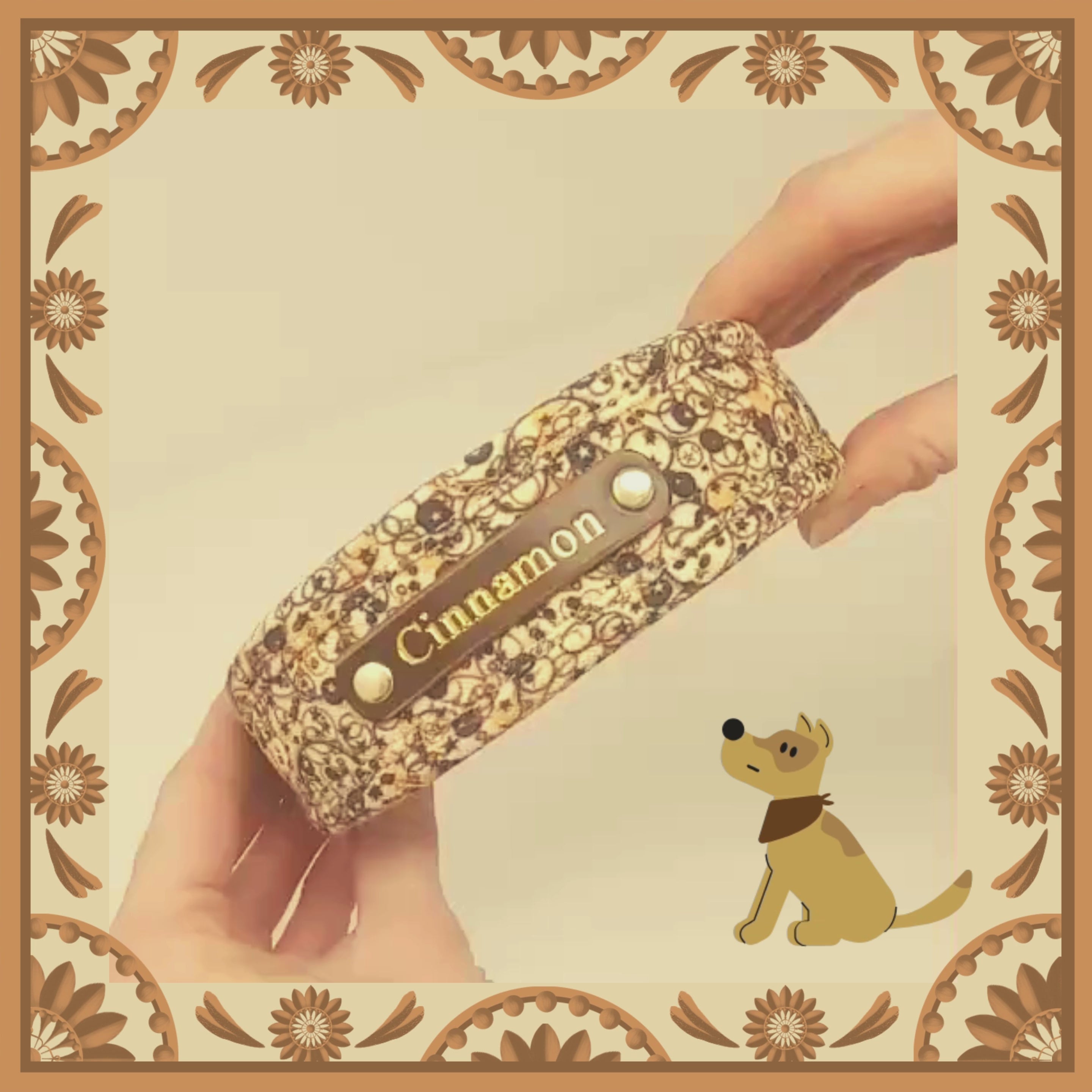 Mocha & Cream Custom Dog Collar with optional name personalisation.