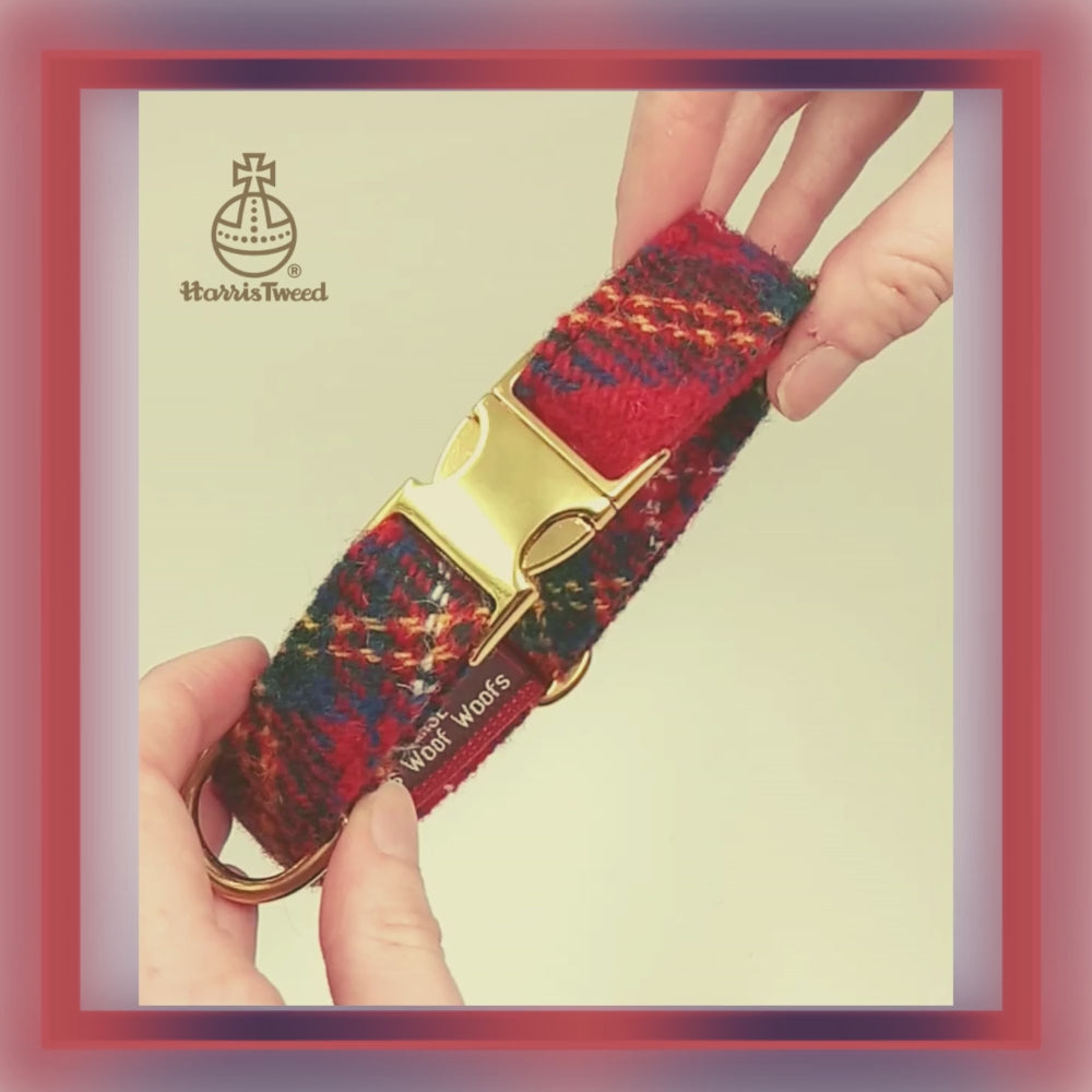 red yellow blue tartan genuine harris tweed dog collar