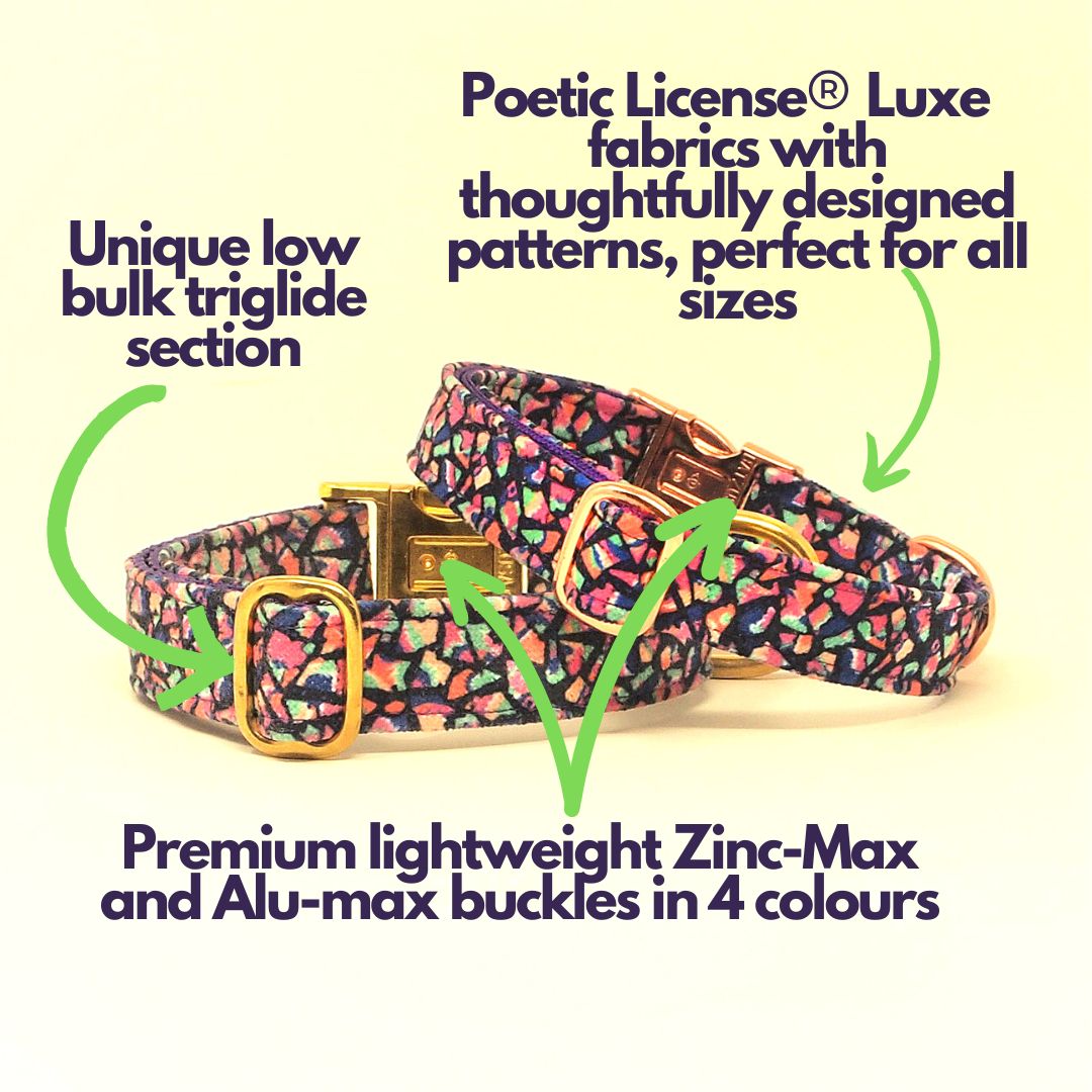 Luxe Chenille Standard Dog Collar in Purple Neon Mosaic