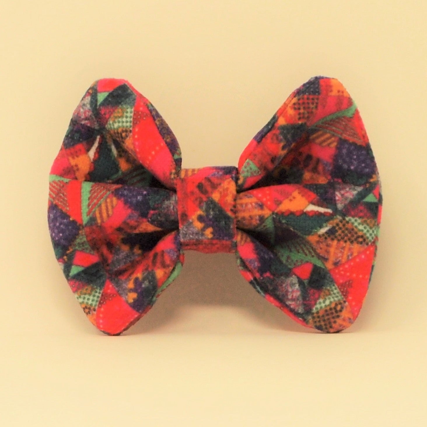 Luxe Chenille Standard Dog Collar in Red Tribal Geometric