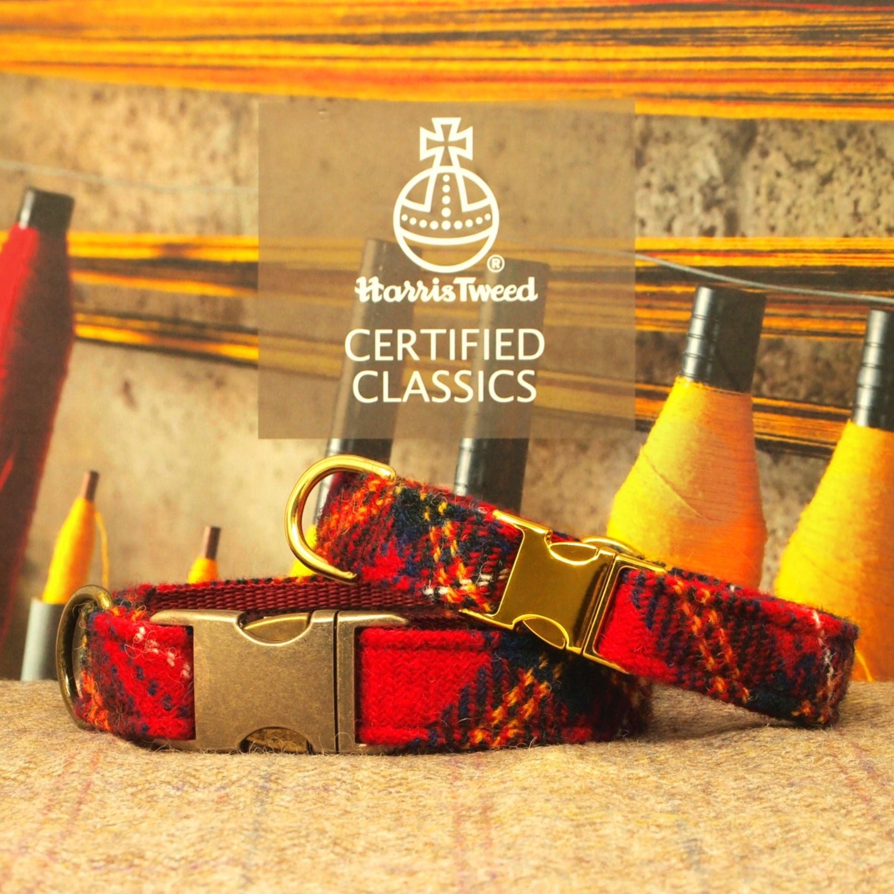 red tartan genuine authentic harris tweed dog collar