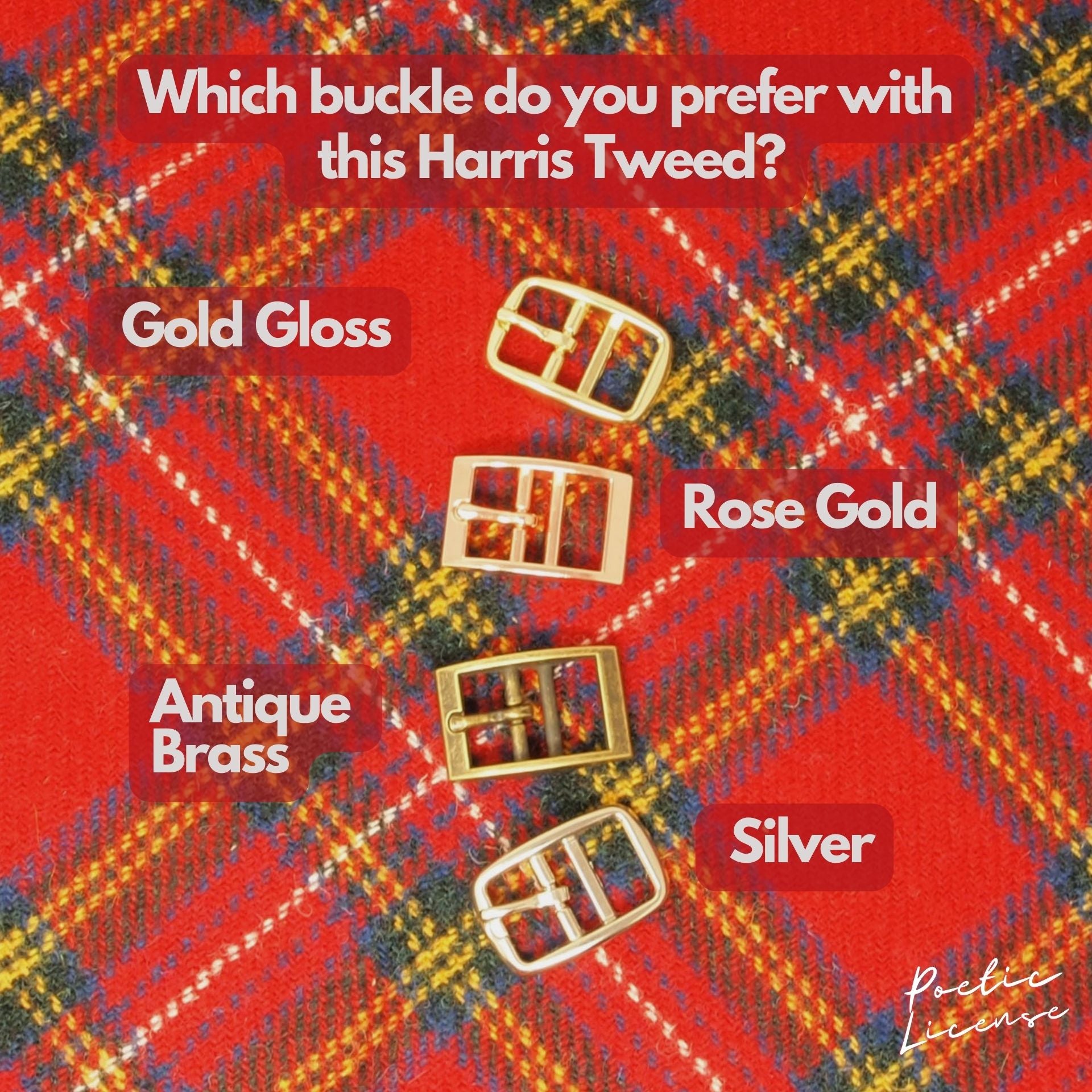 Custom Red Stewart Tartan Dog Collar in genuine Harris Tweed. (Optional Personalisation)