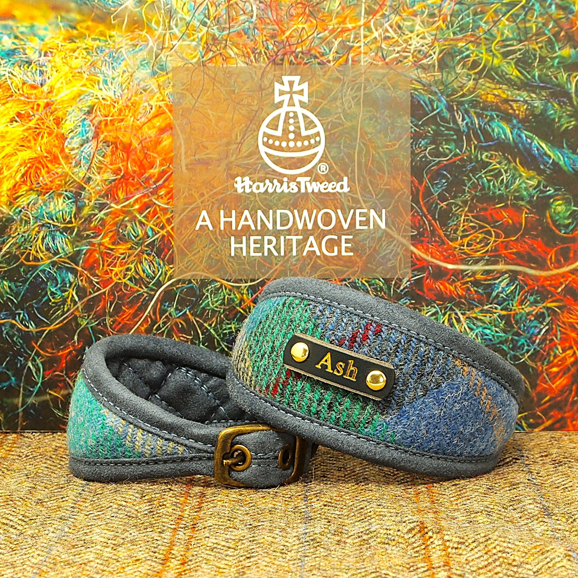 turquoise blue green genuine harris tweed tartan whippet sighthound greyhound lurcher wolfhound personalised custom dog collar with dogs name on