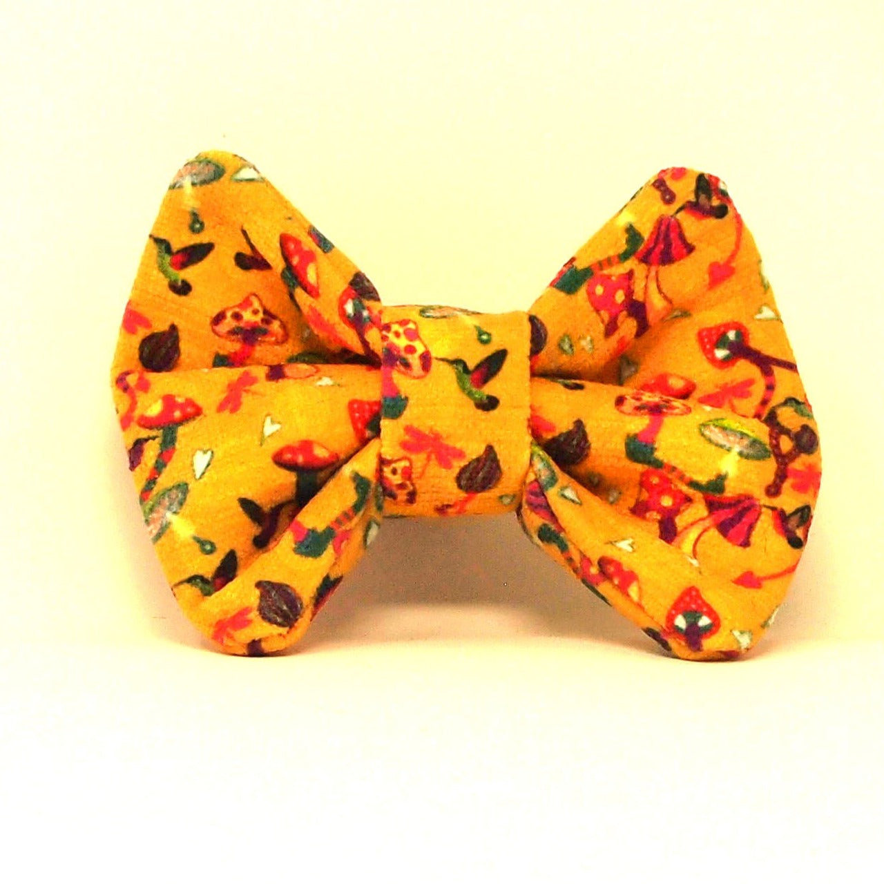 Luxe Chenille Standard Dog Collar in Yellow Mushrooms & Birds