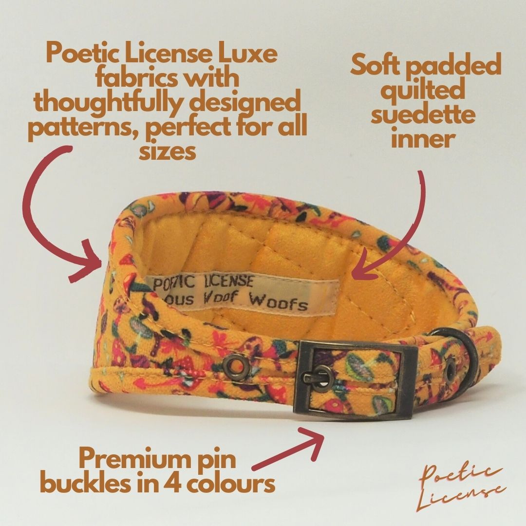 Luxe Chenille Hound Collar in Yellow Mushrooms