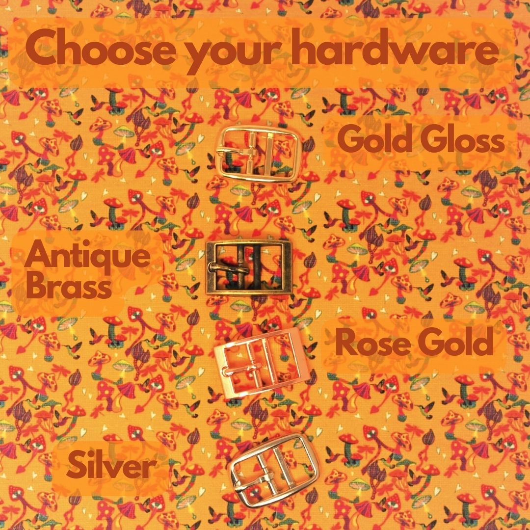 Custom Dog Collar in Yellow Mushrooms with optional name personalisation. For sighthounds, whippets, greyhounds or slim fit.