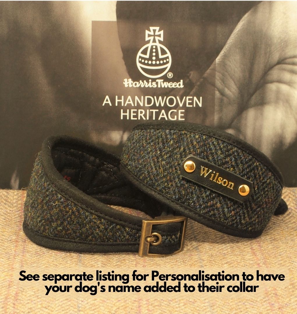 Harris Tweed Black & Gold Herringbone /custom Dog Collar, optional name personalisation.