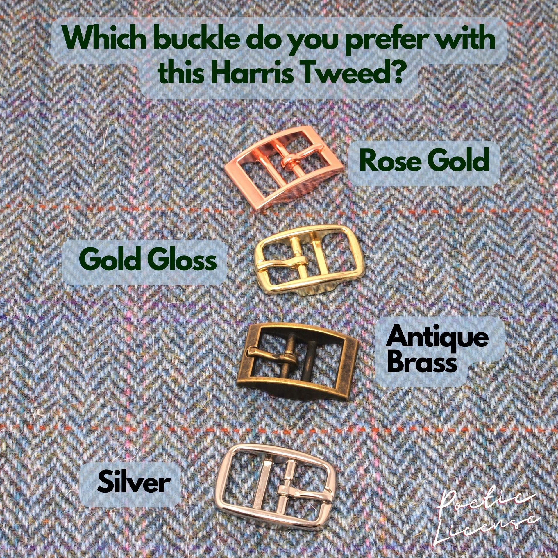 Harris Tweed Blue Dog Collar: option to have our collars personalized with your dogs name. For sighthounds or Slim Fit.