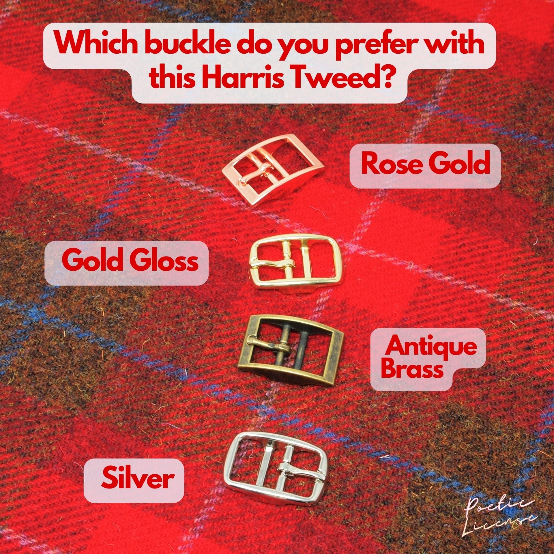 Red & Brown Tartan Dog Collar in Harris Tweed or Greyhound, Whippet collar width or Slim Fit Custom Dog Collar