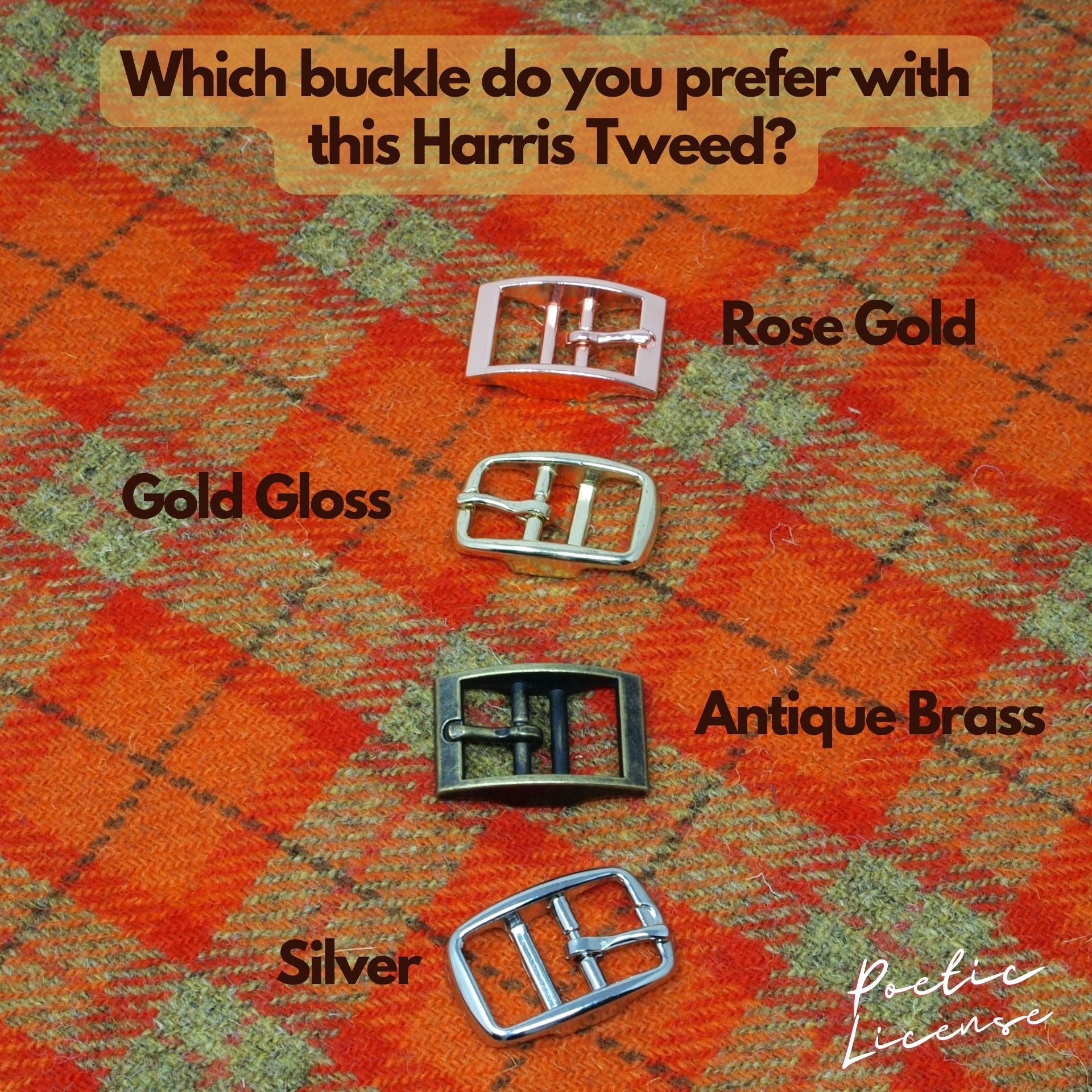 Harris Tweed Orange Tartan Custom Dog Collar, optional to be personalized with dog&
