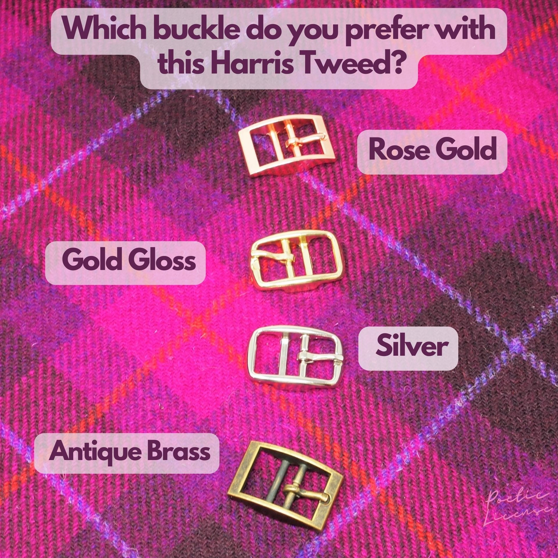 Harris Tweed Fuchsia Purple Tartan Dog Collar, personalised with your dog&