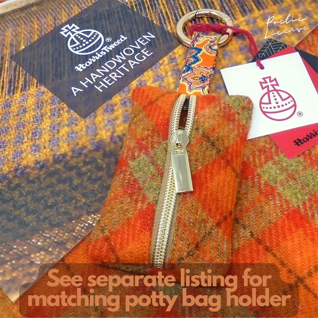 Harris Tweed Orange Tartan Custom Dog Collar, optional to be personalized with dog&