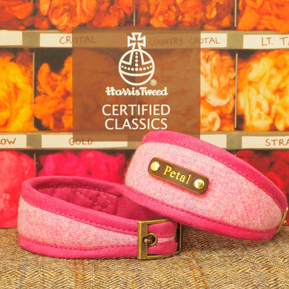 PINK harris tweed custom persnalized dog whippet sighthound greyhound collar with dogs name on