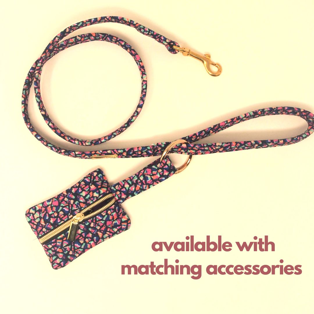 Vegan Chenille Dog Lead in a Choice of 12 Vegan Fabrics, 3 Widths, 4 Hardware Colours