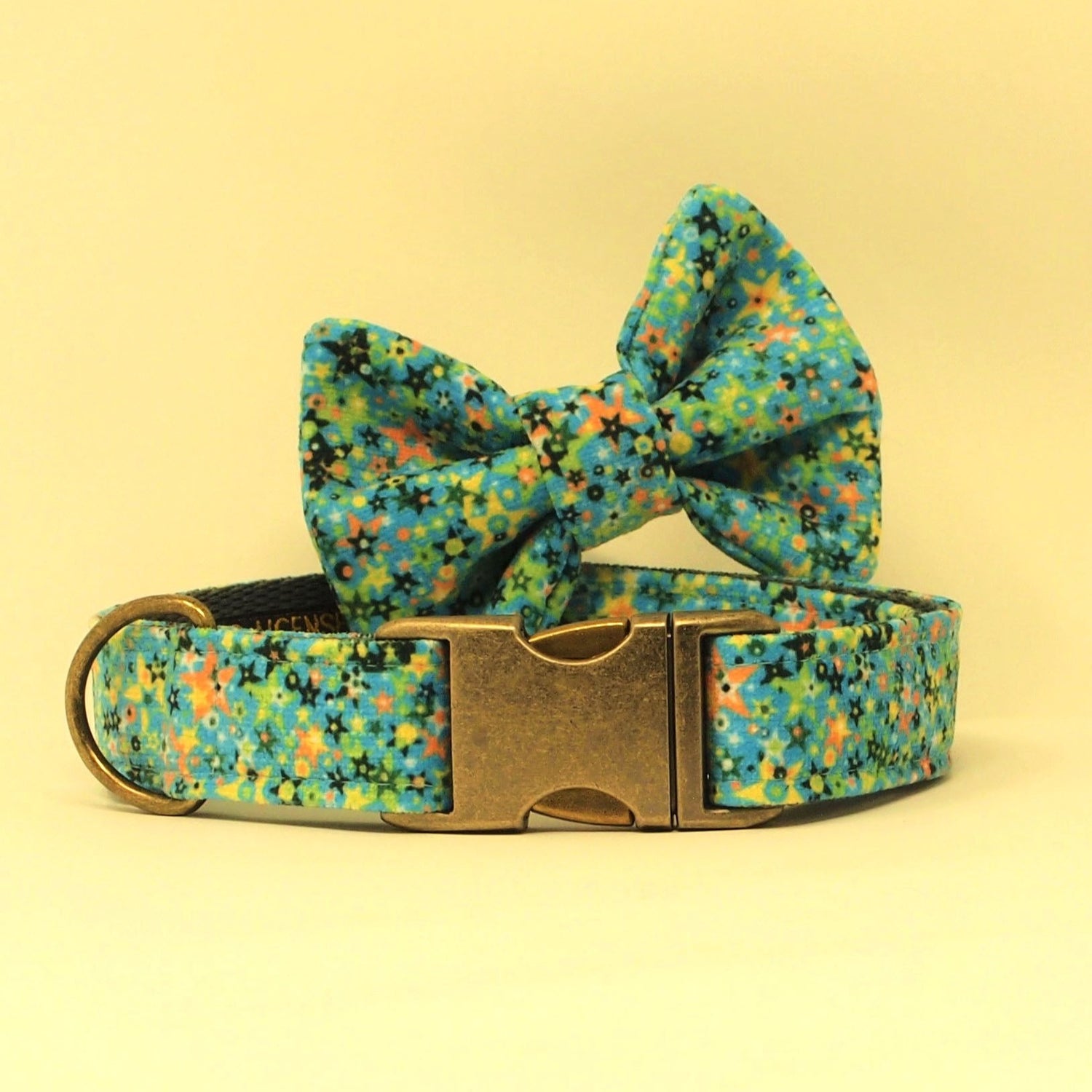 Luxe Chenille Standard Dog Collar in Blue &amp; Green Stars