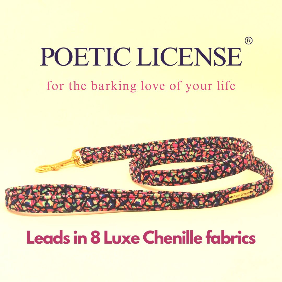 Luxury Chenille Dog Lead in a Choice of 8 Fabrics, 3 Widths, 4 Hardware Colours