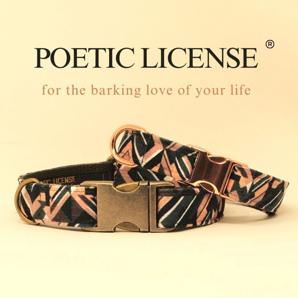 Luxe Chenille Standard Dog Collar in Dark Green &amp; Nude Geometric