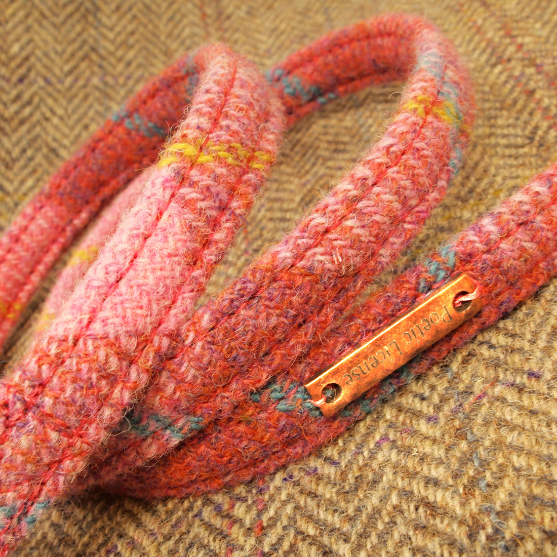 Dusky Pink Tartan Dog Lead, Harris Tweed Pet Leash.