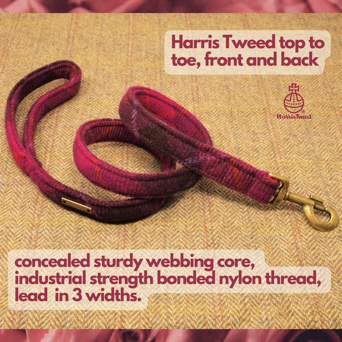 Fuchsia Tartan Dog Lead, Harris Tweed Pet Leash